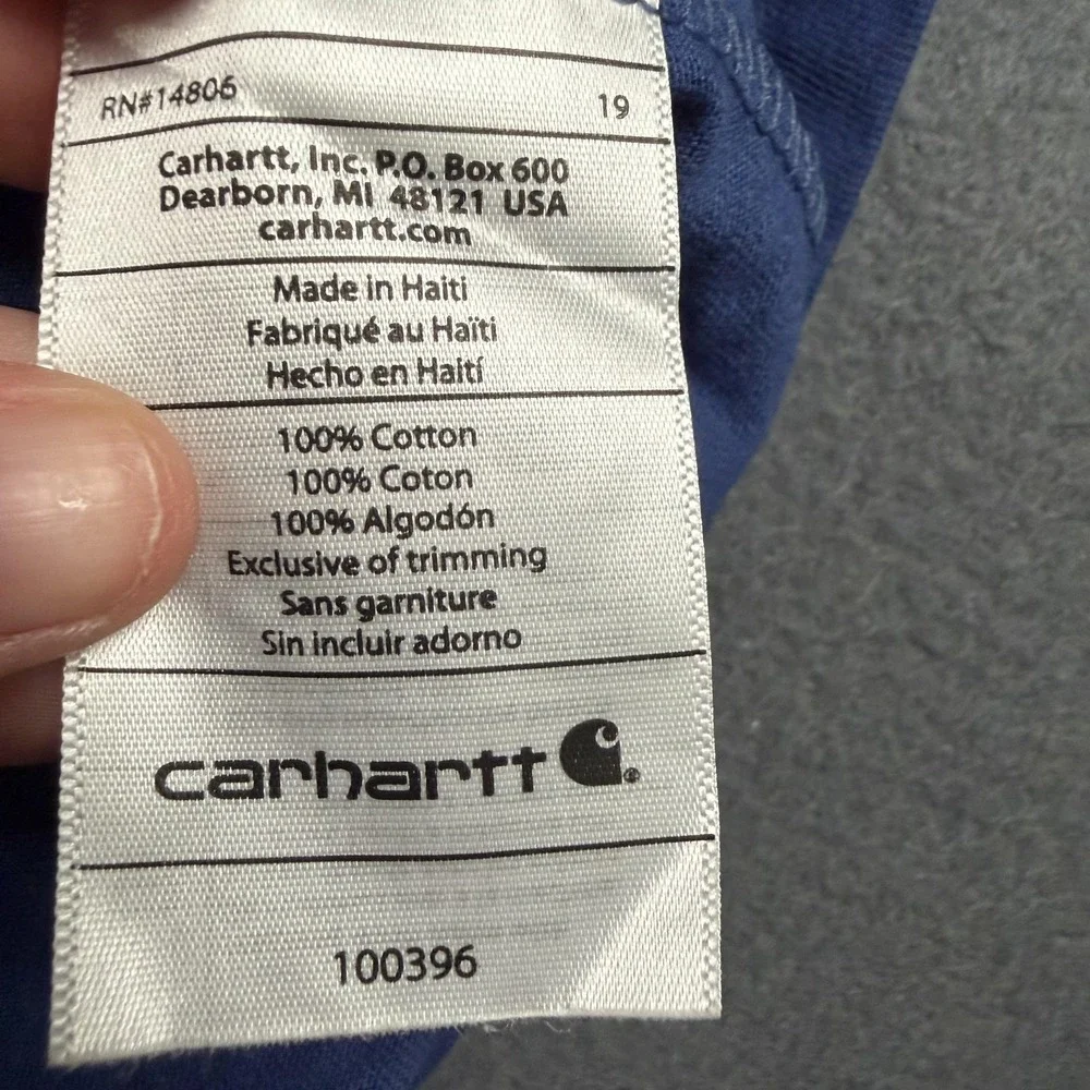 Carhartt T-Shirt Mens Large Blue Built To Last Pocket Work Graphic‎ Tee USA